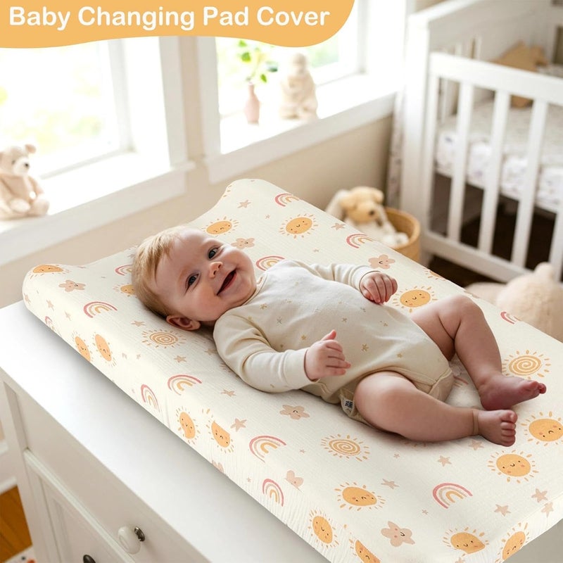 Basumee Muslin Changing Pad Cover Waterproof 2 Pack Baby Changing Table Covers for Boys and Girls Soft Breathable Nursery Diaper Change Table Cover Pad Fits 32"x16", Brown - Image 4